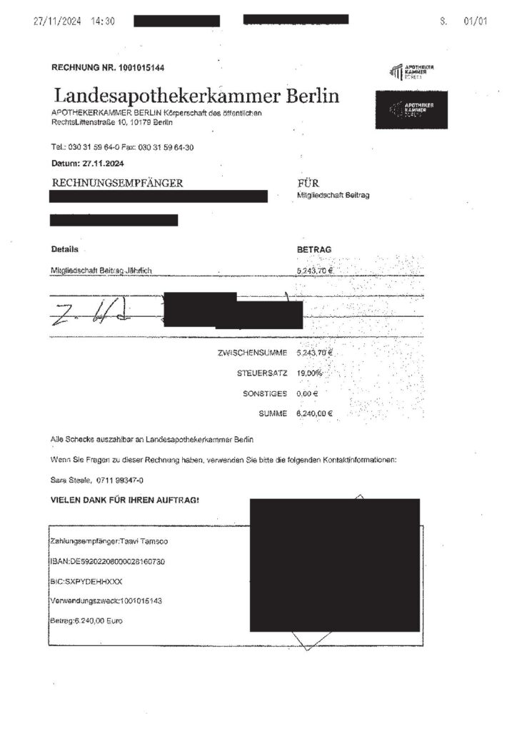 geschwärztes Dokument Rechnung